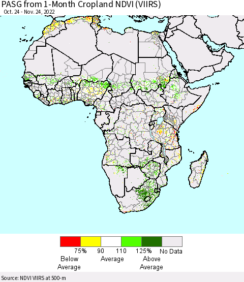 Africa PASG from 1-Month Cropland NDVI (VIIRS) Thematic Map For 11/17/2022 - 11/24/2022