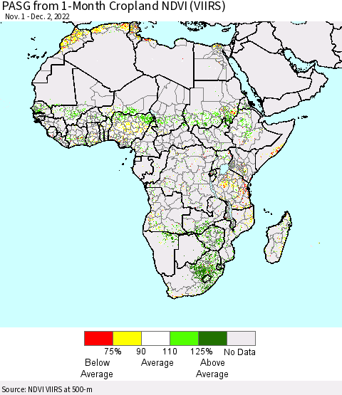 Africa PASG from 1-Month Cropland NDVI (VIIRS) Thematic Map For 11/25/2022 - 12/2/2022