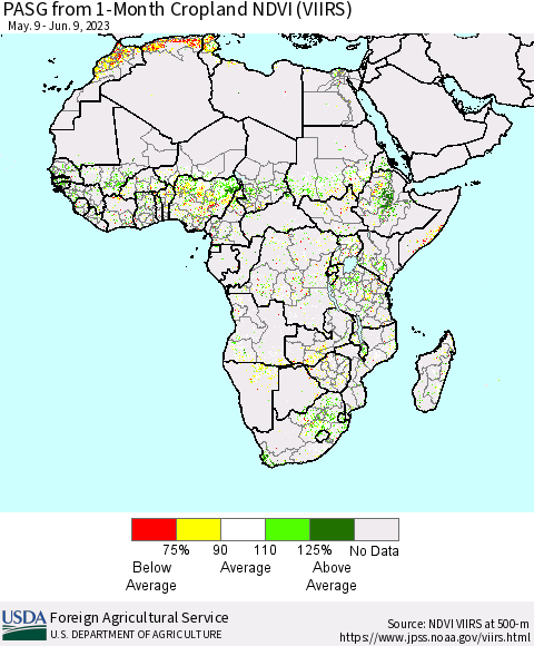 Africa PASG from 1-Month Cropland NDVI (VIIRS) Thematic Map For 6/1/2023 - 6/10/2023