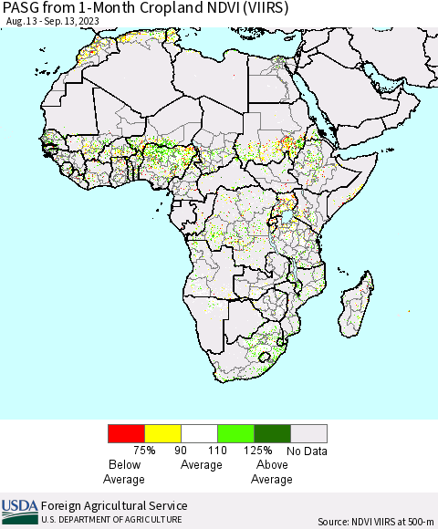 Africa PASG from 1-Month Cropland NDVI (VIIRS) Thematic Map For 9/11/2023 - 9/20/2023