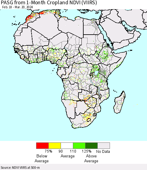 Africa PASG from 1-Month Cropland NDVI (VIIRS) Thematic Map For 3/13/2024 - 3/20/2024