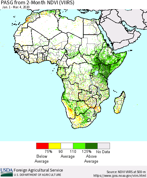 Africa PASG from 2-Month NDVI (VIIRS) Thematic Map For 3/1/2020 - 3/10/2020