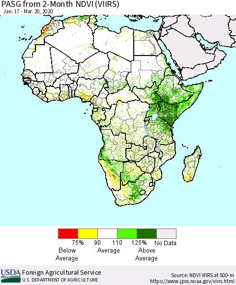Africa PASG from 2-Month NDVI (VIIRS) Thematic Map For 3/11/2020 - 3/20/2020