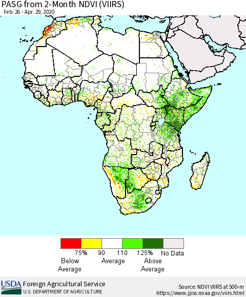 Africa PASG from 2-Month NDVI (VIIRS) Thematic Map For 4/21/2020 - 4/30/2020