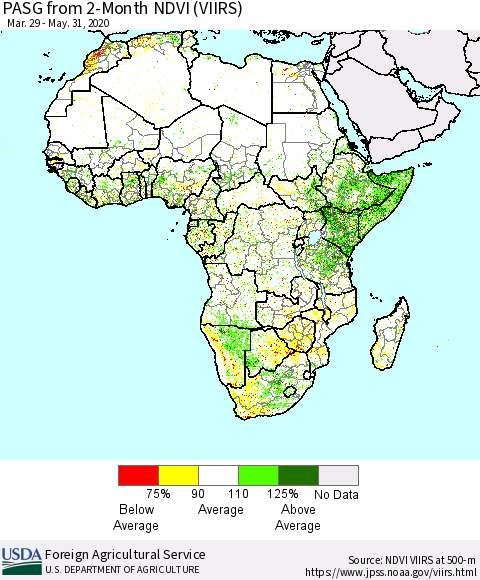 Africa PASG from 2-Month NDVI (VIIRS) Thematic Map For 5/21/2020 - 5/31/2020