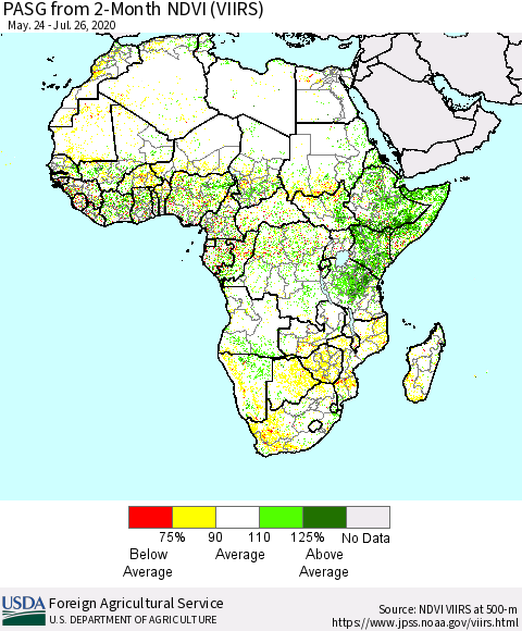Africa PASG from 2-Month NDVI (VIIRS) Thematic Map For 7/21/2020 - 7/31/2020