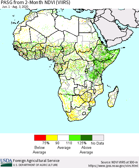 Africa PASG from 2-Month NDVI (VIIRS) Thematic Map For 8/1/2020 - 8/10/2020