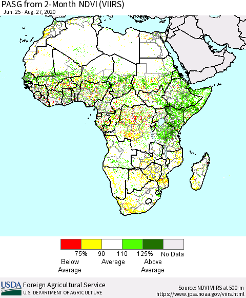 Africa PASG from 2-Month NDVI (VIIRS) Thematic Map For 8/21/2020 - 8/31/2020