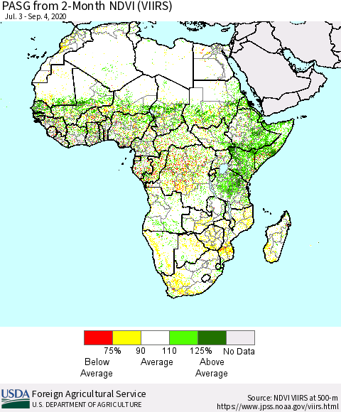 Africa PASG from 2-Month NDVI (VIIRS) Thematic Map For 9/1/2020 - 9/10/2020