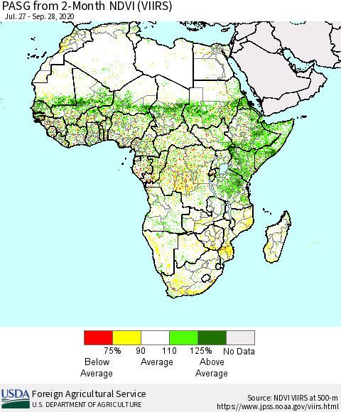 Africa PASG from 2-Month NDVI (VIIRS) Thematic Map For 9/21/2020 - 9/30/2020