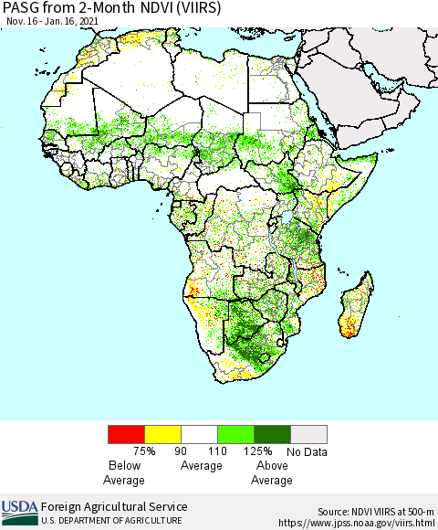 Africa PASG from 2-Month NDVI (VIIRS) Thematic Map For 1/11/2021 - 1/20/2021