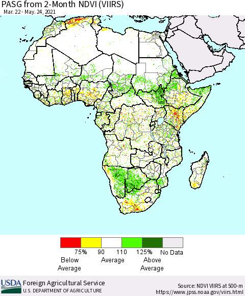 Africa PASG from 2-Month NDVI (VIIRS) Thematic Map For 5/21/2021 - 5/31/2021