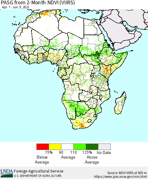 Africa PASG from 2-Month NDVI (VIIRS) Thematic Map For 6/1/2021 - 6/10/2021