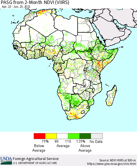 Africa PASG from 2-Month NDVI (VIIRS) Thematic Map For 6/21/2021 - 6/30/2021