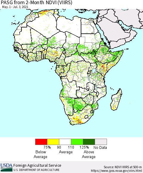 Africa PASG from 2-Month NDVI (VIIRS) Thematic Map For 7/1/2021 - 7/10/2021