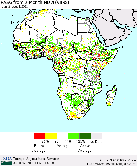 Africa PASG from 2-Month NDVI (VIIRS) Thematic Map For 8/1/2021 - 8/10/2021