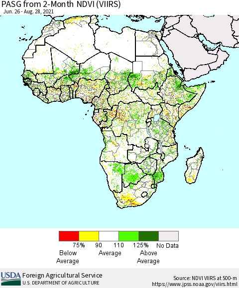Africa PASG from 2-Month NDVI (VIIRS) Thematic Map For 8/21/2021 - 8/31/2021