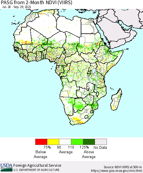 Africa PASG from 2-Month NDVI (VIIRS) Thematic Map For 9/21/2021 - 9/30/2021