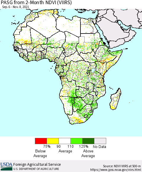 Africa PASG from 2-Month NDVI (VIIRS) Thematic Map For 11/1/2021 - 11/10/2021