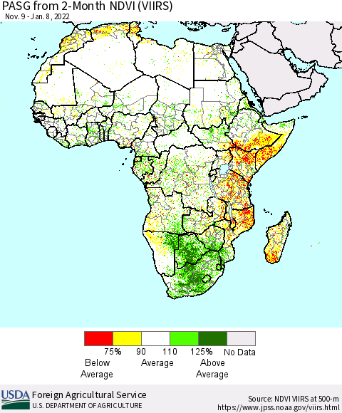 Africa PASG from 2-Month NDVI (VIIRS) Thematic Map For 1/1/2022 - 1/10/2022