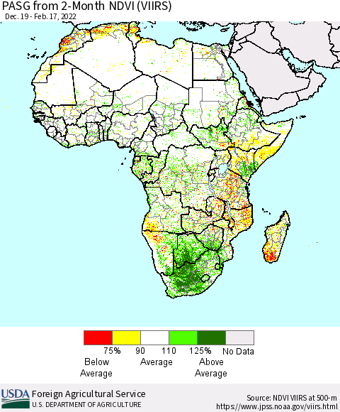 Africa PASG from 2-Month NDVI (VIIRS) Thematic Map For 2/11/2022 - 2/20/2022