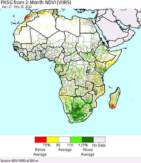 Africa PASG from 2-Month NDVI (VIIRS) Thematic Map For 2/18/2022 - 2/25/2022