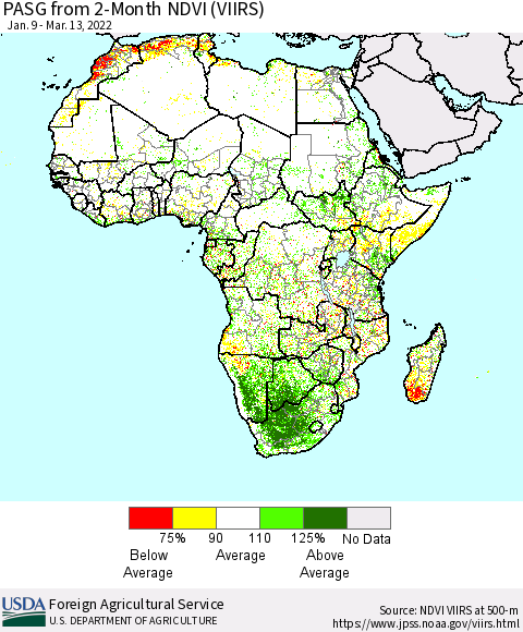 Africa PASG from 2-Month NDVI (VIIRS) Thematic Map For 3/11/2022 - 3/20/2022