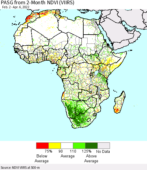 Africa PASG from 2-Month NDVI (VIIRS) Thematic Map For 3/30/2022 - 4/6/2022