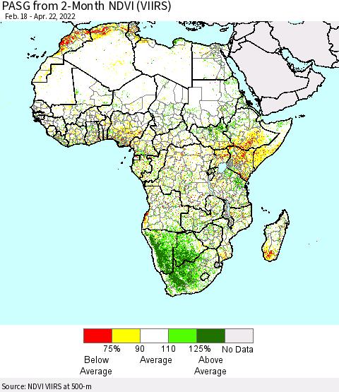 Africa PASG from 2-Month NDVI (VIIRS) Thematic Map For 4/15/2022 - 4/22/2022