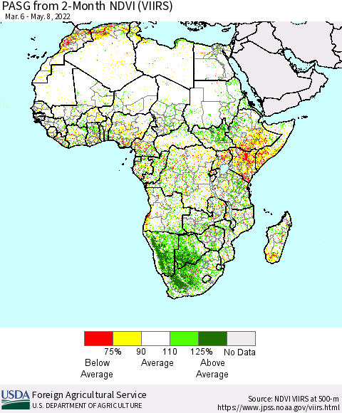 Africa PASG from 2-Month NDVI (VIIRS) Thematic Map For 5/1/2022 - 5/10/2022