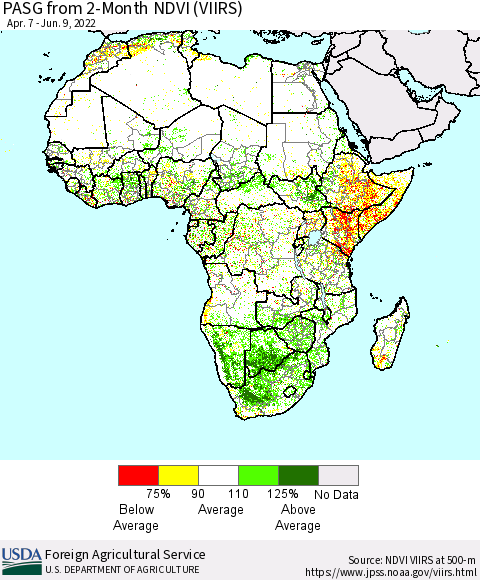 Africa PASG from 2-Month NDVI (VIIRS) Thematic Map For 6/1/2022 - 6/10/2022