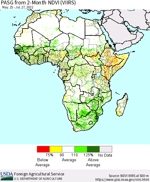 Africa PASG from 2-Month NDVI (VIIRS) Thematic Map For 7/21/2022 - 7/31/2022
