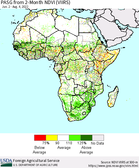 Africa PASG from 2-Month NDVI (VIIRS) Thematic Map For 8/1/2022 - 8/10/2022