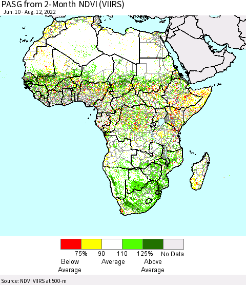Africa PASG from 2-Month NDVI (VIIRS) Thematic Map For 8/5/2022 - 8/12/2022