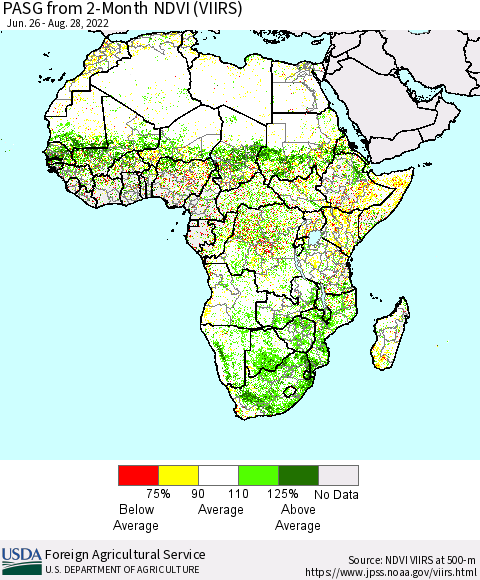 Africa PASG from 2-Month NDVI (VIIRS) Thematic Map For 8/21/2022 - 8/31/2022