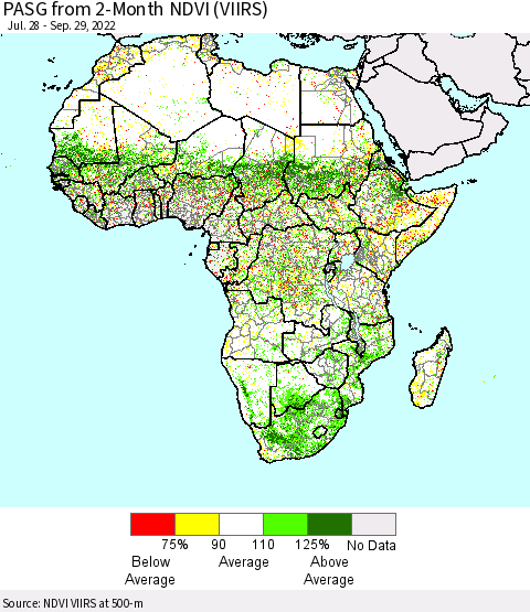 Africa PASG from 2-Month NDVI (VIIRS) Thematic Map For 9/22/2022 - 9/29/2022