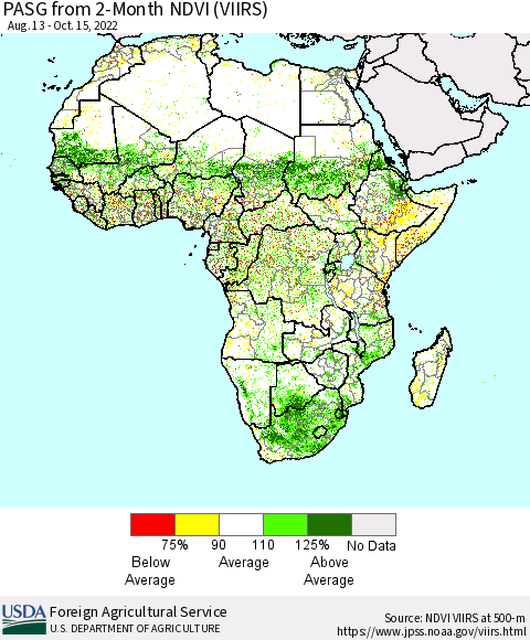 Africa PASG from 2-Month NDVI (VIIRS) Thematic Map For 10/11/2022 - 10/20/2022