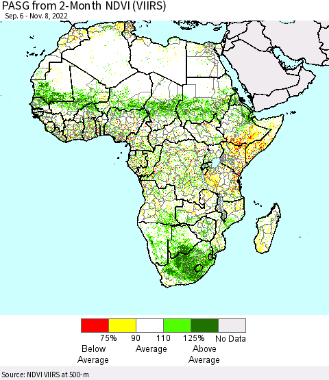 Africa PASG from 2-Month NDVI (VIIRS) Thematic Map For 11/1/2022 - 11/8/2022