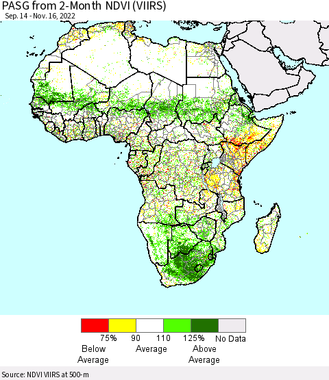 Africa PASG from 2-Month NDVI (VIIRS) Thematic Map For 11/9/2022 - 11/16/2022