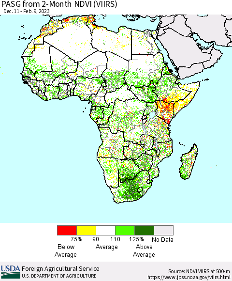 Africa PASG from 2-Month NDVI (VIIRS) Thematic Map For 2/1/2023 - 2/10/2023