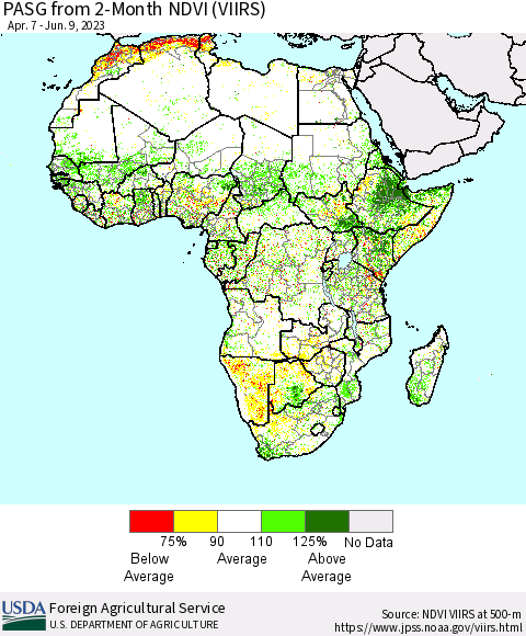 Africa PASG from 2-Month NDVI (VIIRS) Thematic Map For 6/1/2023 - 6/10/2023