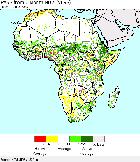 Africa PASG from 2-Month NDVI (VIIRS) Thematic Map For 6/26/2023 - 7/3/2023