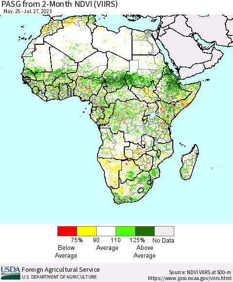 Africa PASG from 2-Month NDVI (VIIRS) Thematic Map For 7/21/2023 - 7/31/2023