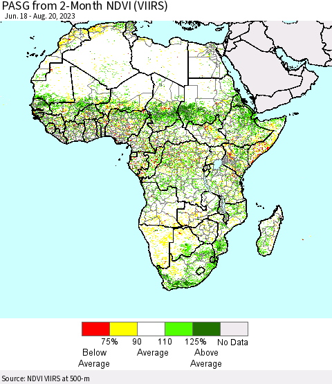 Africa PASG from 2-Month NDVI (VIIRS) Thematic Map For 8/11/2023 - 8/20/2023