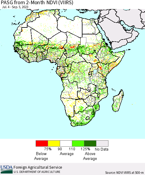 Africa PASG from 2-Month NDVI (VIIRS) Thematic Map For 9/1/2023 - 9/10/2023