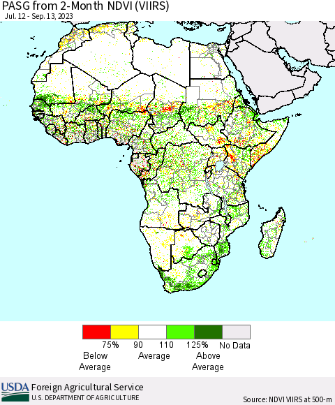 Africa PASG from 2-Month NDVI (VIIRS) Thematic Map For 9/11/2023 - 9/20/2023