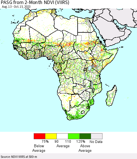 Africa PASG from 2-Month NDVI (VIIRS) Thematic Map For 10/8/2023 - 10/15/2023