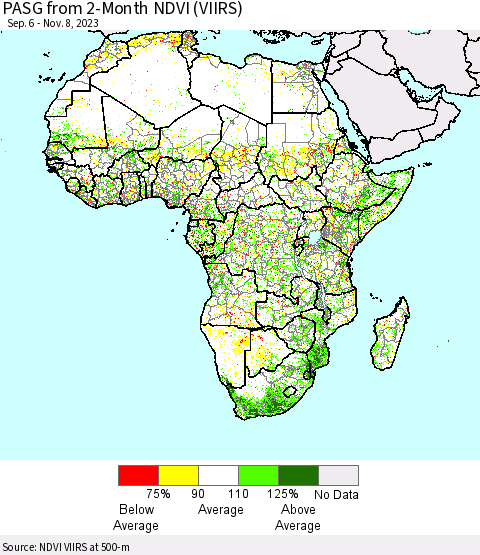 Africa PASG from 2-Month NDVI (VIIRS) Thematic Map For 11/1/2023 - 11/8/2023