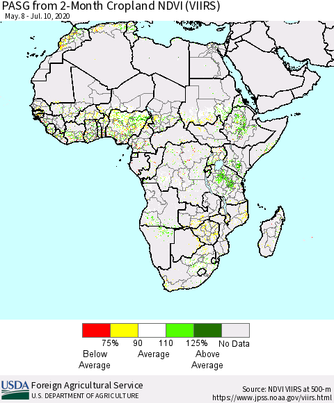 Africa PASG from 2-Month Cropland NDVI (VIIRS) Thematic Map For 7/1/2020 - 7/10/2020