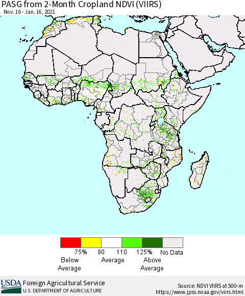Africa PASG from 2-Month Cropland NDVI (VIIRS) Thematic Map For 1/11/2021 - 1/20/2021